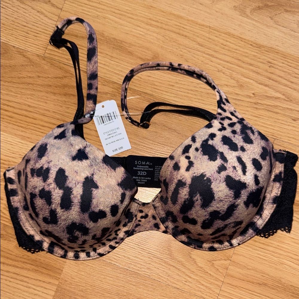 NWT Soma Leopard Print Bra 32D Embraceable Enchanting Lace Demi